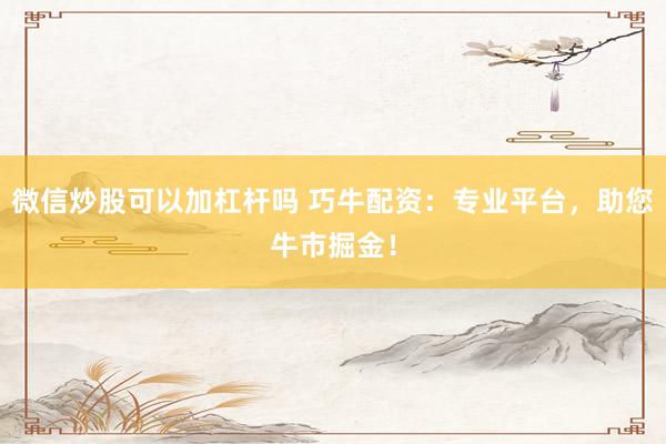 微信炒股可以加杠杆吗 巧牛配资：专业平台，助您牛市掘金！